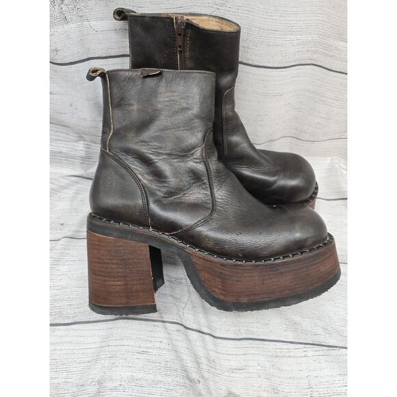 Vintage Early DESTROY Women's Ankle Boot Chunky Black Leather Size 43 EU *READ* - Picture 3 of 16